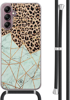 Casimoda Samsung Galaxy A14 hoesje met koord - Luipaard marmer mint