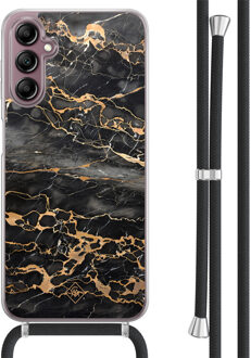 Casimoda Samsung Galaxy A14 hoesje met koord - Marmer grijs brons Zwart