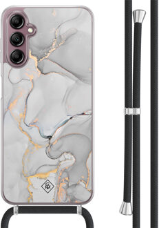 Casimoda Samsung Galaxy A14 hoesje met koord - Marmer grijs Grijs/zilverkleurig