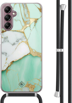 Casimoda Samsung Galaxy A14 hoesje met koord - Marmer mintgroen