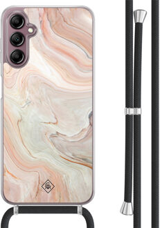 Casimoda Samsung Galaxy A14 hoesje met koord - Marmer waves Bruin/beige