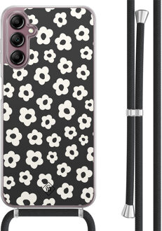 Casimoda Samsung Galaxy A14 hoesje met koord - Retro bloempjes Zwart