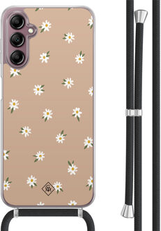 Casimoda Samsung Galaxy A14 hoesje met koord - Sweet daisies Bruin/beige