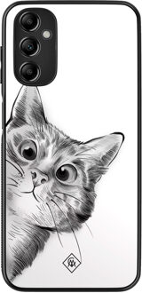 Casimoda Samsung Galaxy A14 hoesje - Peekaboo kat Grijs/zilverkleurig