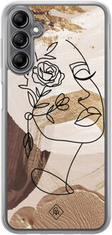 Casimoda Samsung Galaxy A14 hybride hoesje - Abstract gezicht bruin Bruin/beige