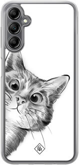 Casimoda Samsung Galaxy A14 hybride hoesje - Kat kiekeboe Wit