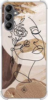 Casimoda Samsung Galaxy A14 shockproof hoesje - Abstract gezicht bruin Bruin/beige