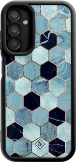 Casimoda Samsung Galaxy A14 zwarte case - Blue cubes Blauw