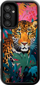 Casimoda Samsung Galaxy A14 zwarte case - Luipaard jungle Multi