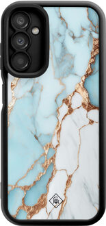 Casimoda Samsung Galaxy A14 zwarte case - Marmer lichtblauw