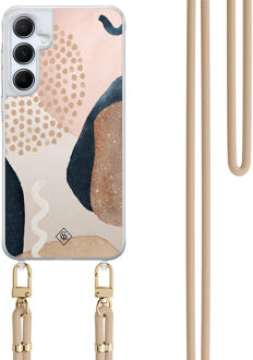 Casimoda Samsung Galaxy A15 hoesje met beige koord - Abstract dots Bruin/beige