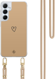 Casimoda Samsung Galaxy A15 hoesje met beige koord - Hart bruin Bruin/beige