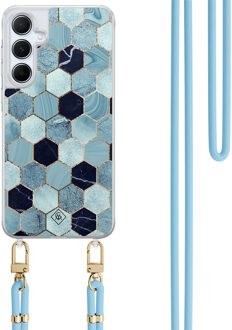 Casimoda Samsung Galaxy A15 hoesje met blauw koord - Blue cubes