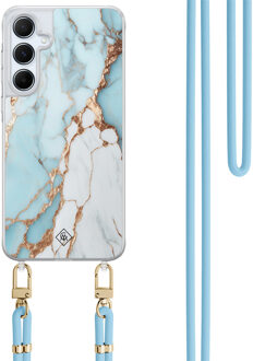 Casimoda Samsung Galaxy A15 hoesje met blauw koord - Marmer lichtblauw