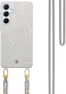 Casimoda Samsung Galaxy A15 hoesje met grijs koord - Abstract waves Grijs/zilverkleurig