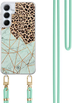 Casimoda Samsung Galaxy A15 hoesje met mint koord - Luipaard marmer mint
