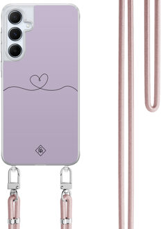 Casimoda Samsung Galaxy A15 hoesje met rosegoud koord - Hart lila Paars