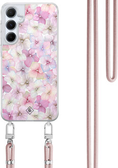 Casimoda Samsung Galaxy A15 hoesje met rosegoud koord - Hortensia Paars