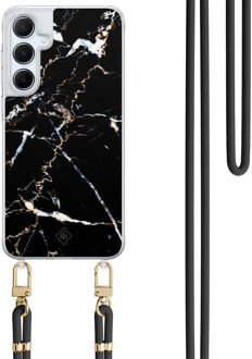Casimoda Samsung Galaxy A15 hoesje met zwart koord - Marmer zwart