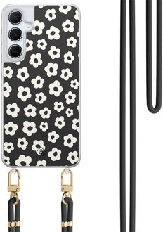Casimoda Samsung Galaxy A15 hoesje met zwart koord - Retro bloempjes