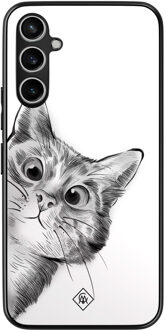 Casimoda Samsung Galaxy A15 hoesje - Peekaboo kat Grijs/zilverkleurig