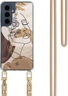 Casimoda Samsung Galaxy A16 hoesje met beige koord - Abstract gezicht bruin Bruin/beige