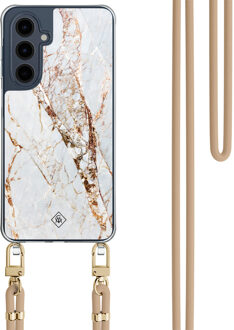 Casimoda Samsung Galaxy A16 hoesje met beige koord - Marmer goud Goudkleurig