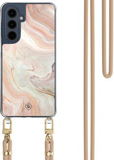 Casimoda Samsung Galaxy A16 hoesje met beige koord - Marmer waves Bruin/beige