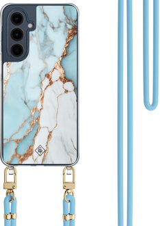 Casimoda Samsung Galaxy A16 hoesje met blauw koord - Marmer lichtblauw