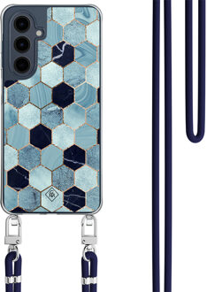Casimoda Samsung Galaxy A16 hoesje met donkerblauw koord - Blue cubes