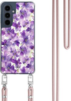 Casimoda Samsung Galaxy A16 hoesje met rosegoud koord - Floral violet Paars