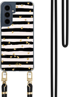 Casimoda Samsung Galaxy A16 hoesje met zwart koord - Hart streepjes Zwart, Goudkleurig