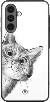 Casimoda Samsung Galaxy A16 hoesje - Peekaboo kat Grijs/zilverkleurig