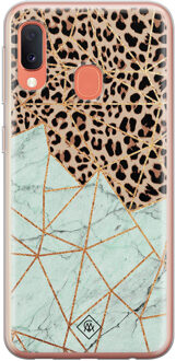 Casimoda Samsung Galaxy A20e siliconen hoesje - Luipaard marmer mint Roze