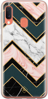 Casimoda Samsung Galaxy A20e siliconen hoesje - Marmer triangles Zwart, Goudkleurig
