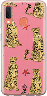 Casimoda Samsung Galaxy A20e siliconen hoesje - The pink leopard Zwart, Bruin/beige