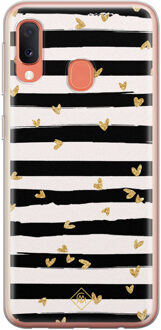 Casimoda Samsung Galaxy A20e siliconen telefoonhoesje - Hart streepjes Bruin/beige