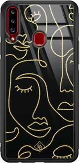 Casimoda Samsung Galaxy A20s glazen hardcase - Abstract faces Zwart