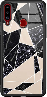 Casimoda Samsung Galaxy A20s glazen hardcase - Abstract painted Zwart