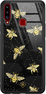 Casimoda Samsung Galaxy A20s glazen hardcase - Bee yourself Zwart