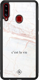 Casimoda Samsung Galaxy A20s glazen hardcase - C'est la vie Bruin/beige