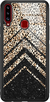 Casimoda Samsung Galaxy A20s glazen hardcase - Chevron luipaard Bruin/beige