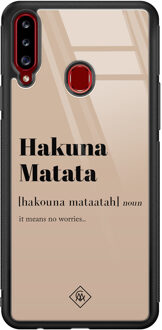 Casimoda Samsung Galaxy A20s glazen hardcase - Hakuna Matata Bruin/beige