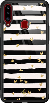 Casimoda Samsung Galaxy A20s glazen hardcase - Hart streepjes Zwart