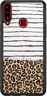Casimoda Samsung Galaxy A20s glazen hardcase - Leopard lines Bruin/beige