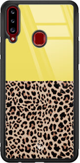 Casimoda Samsung Galaxy A20s glazen hardcase - Luipaard geel