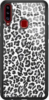 Casimoda Samsung Galaxy A20s glazen hardcase - Luipaard grijs Grijs/zilverkleurig
