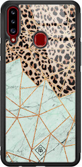 Casimoda Samsung Galaxy A20s glazen hardcase - Luipaard marmer mint Multi