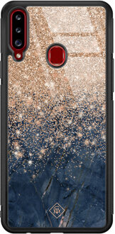 Casimoda Samsung Galaxy A20s glazen hardcase - Marmer blauw rosegoud