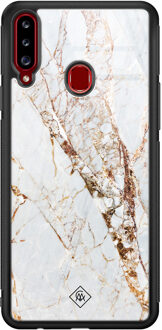 Casimoda Samsung Galaxy A20s glazen hardcase - Marmer goud Goudkleurig